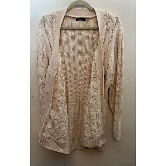 PrettyGarden Ivory Cable Knit Cardigan Sweater Tortoise Shell Buttons Pockets XL - Picture 7 of 9